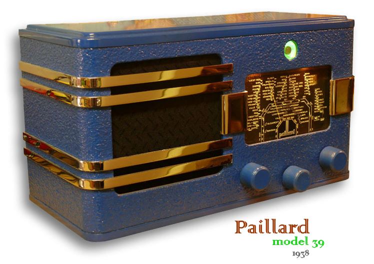 Paillard Radio model 39, blue metal cabinet, magic eye tube, 1938, Switzerland