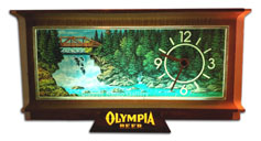 Olympia Beer cash register lighted motion waterfall sign and clock