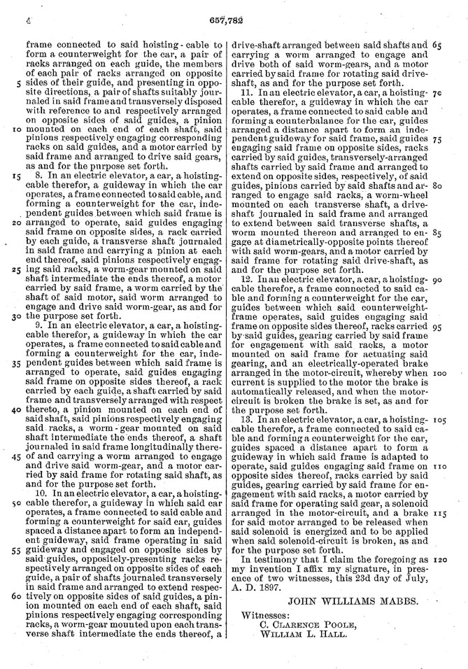 Mabbs Electric Elevator patent