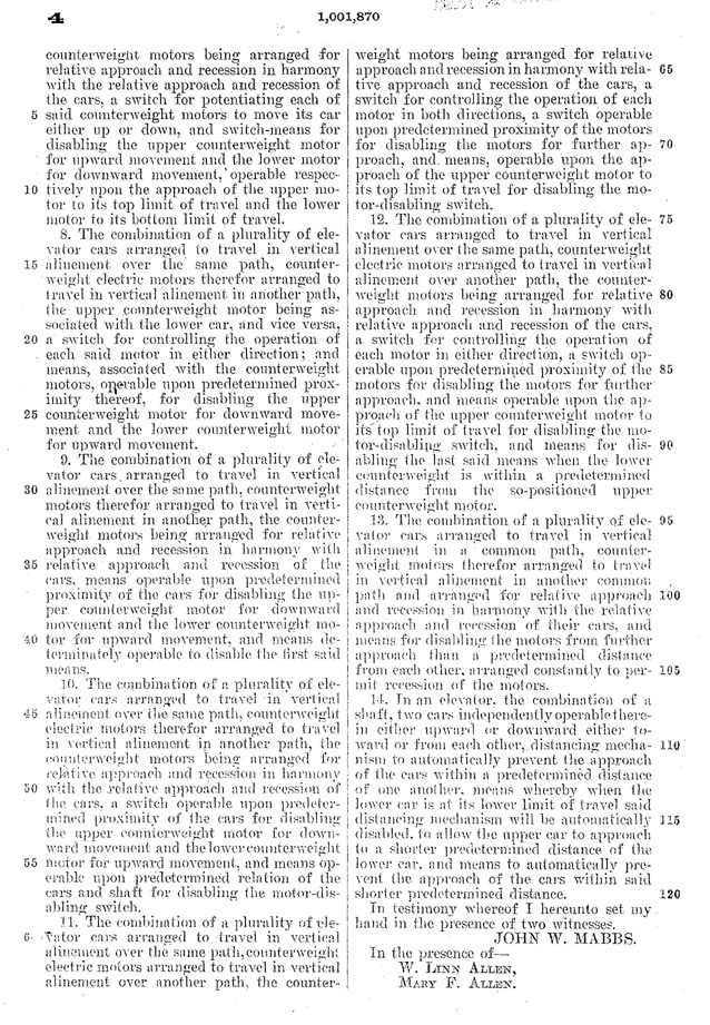 Mabbs elevator system patent