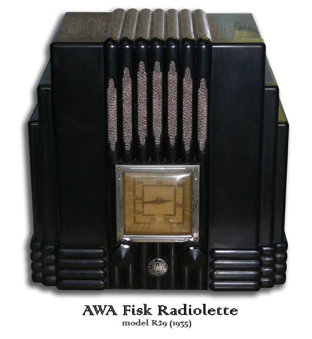 Australian AWA Radio model Fisk Radiolette R29 Skyscraper, black bakelite and chrome