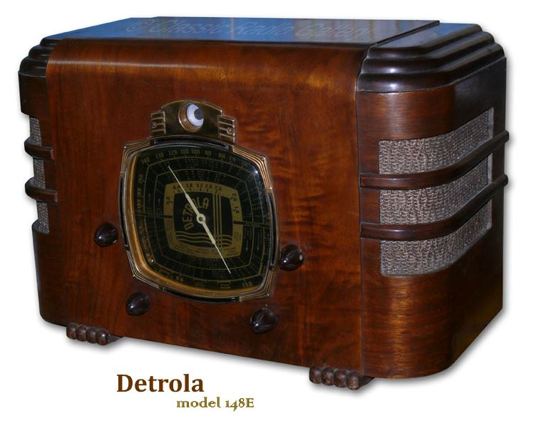 Detrola Radio model 148E, wood, large round front center dial