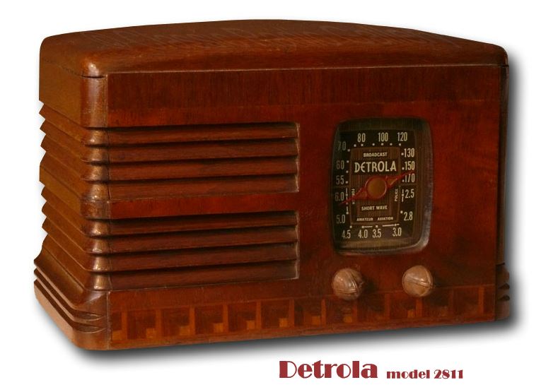 Detrola Radio model 2811, small wood, inlaid parquetry