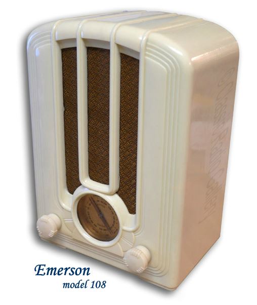 Emerson Radio model 108 u5A, white plaskon tombstone