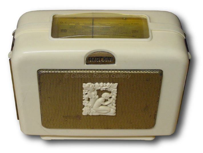French Marconi Radio model 451 Baby, white plaskon, top dial