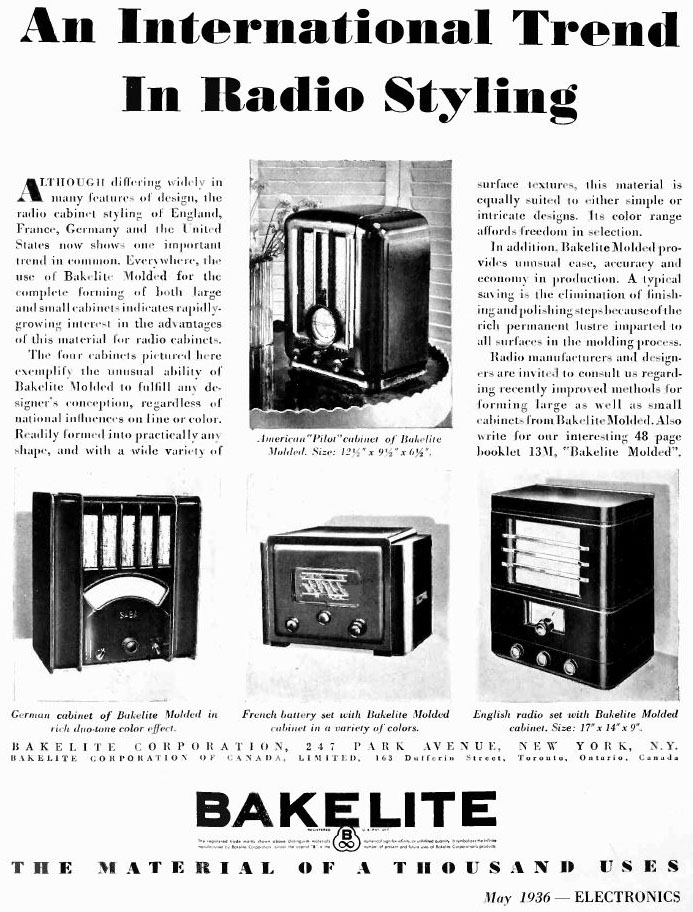 Bakelite advertisement featuring Pilot 203 radio