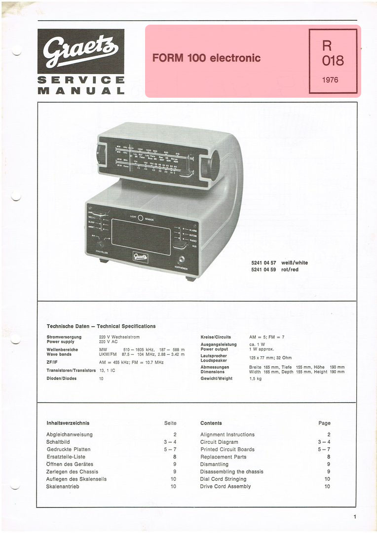 Graetz Form 100 service pg 1