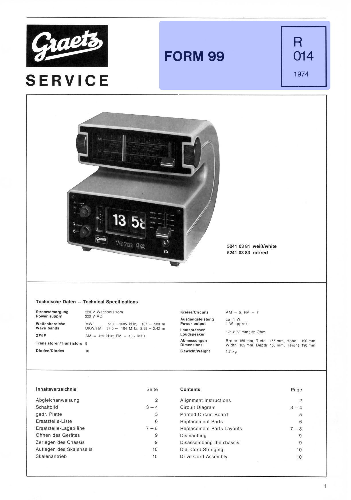 Graetz Form 99 service pg 1