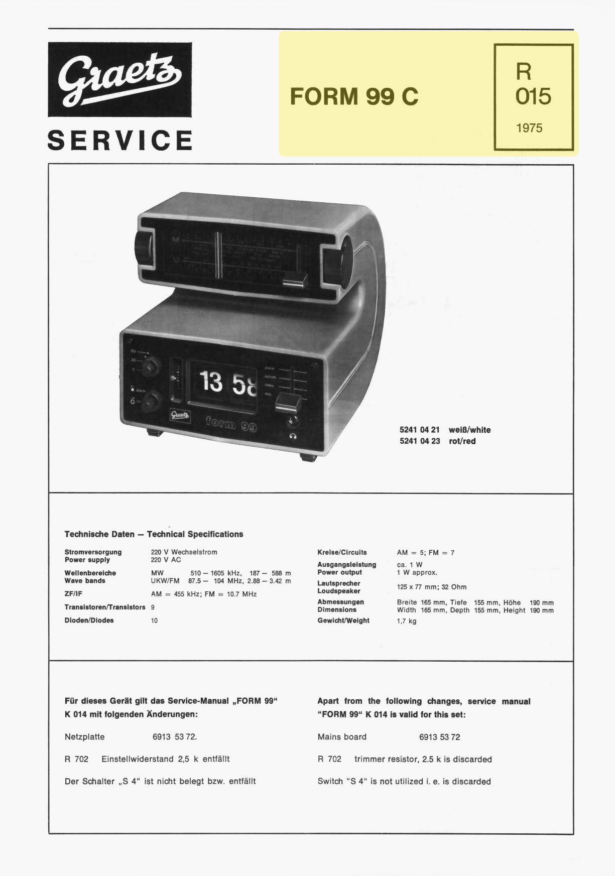 Graetz Form 99C service pg 1