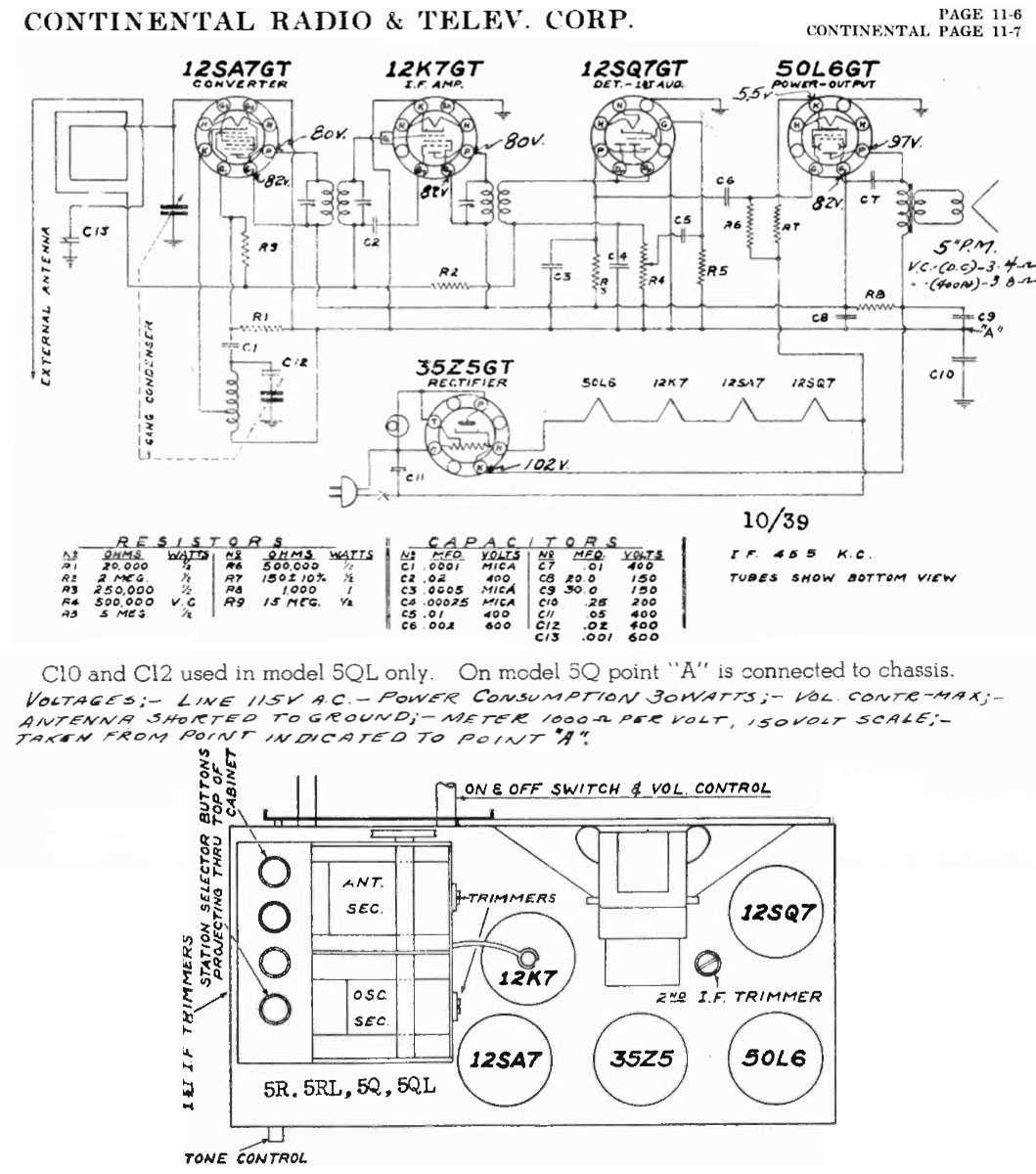 Truetone Radio model 278-5Q and 276-5Q schematics