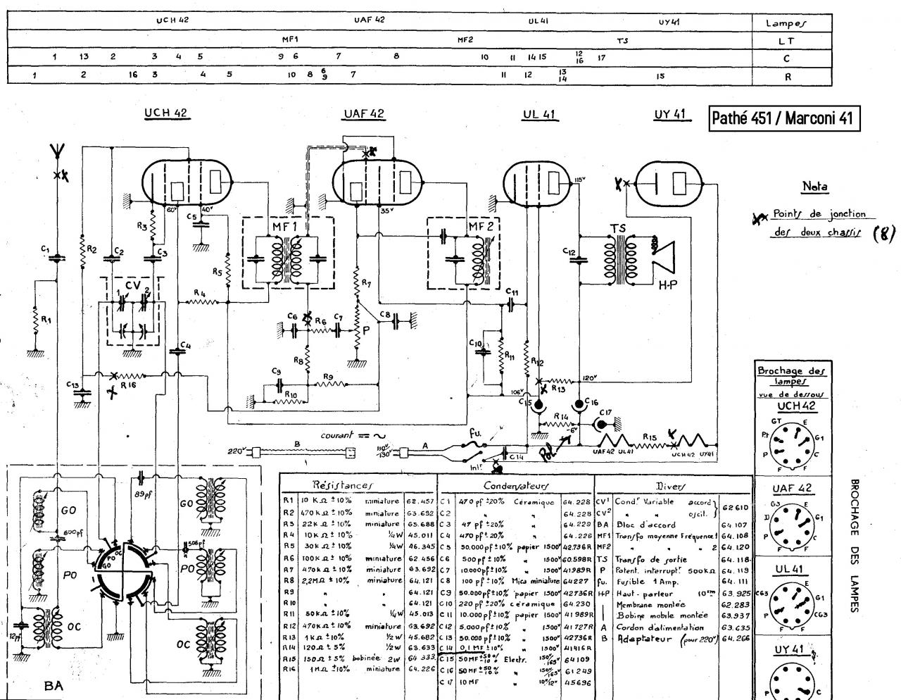 French Marconi Radio model 451 Baby schematic
