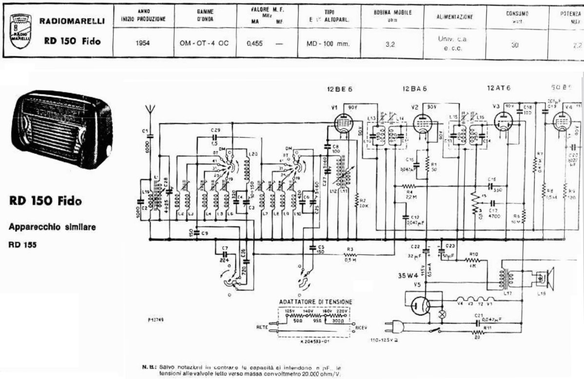 Italian Radiomarelli RD150 Fido schematic