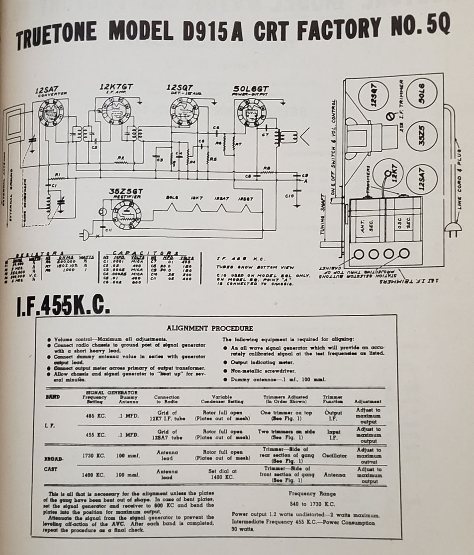 Truetone Radio model D915 schematics