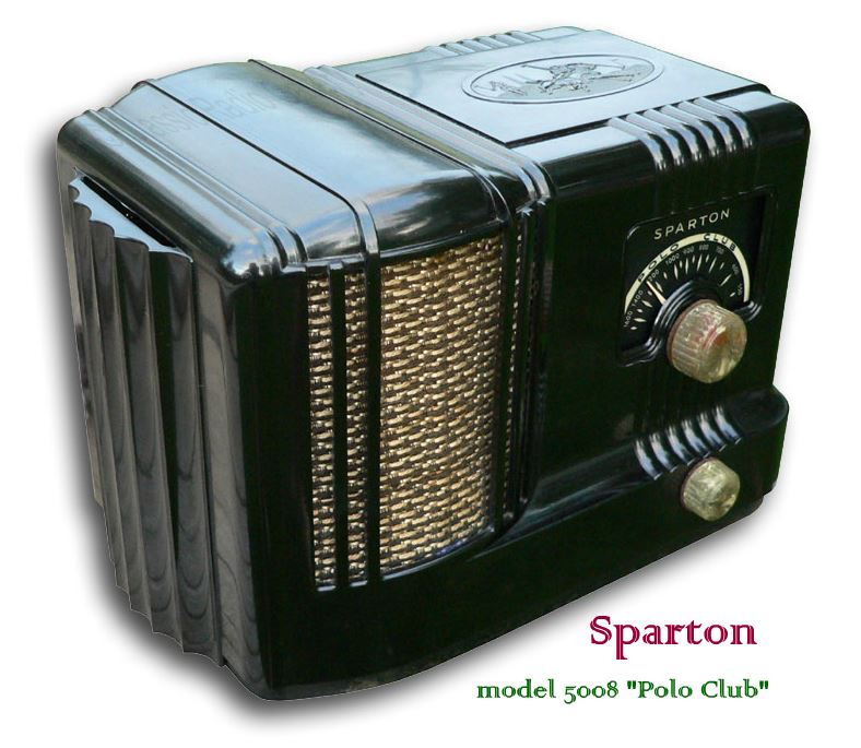 Sparton Polo radio model 5008, black bakelite on wood base, 1938