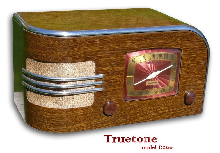 Truetone Radio model D2210, metal cabinet, wood finish