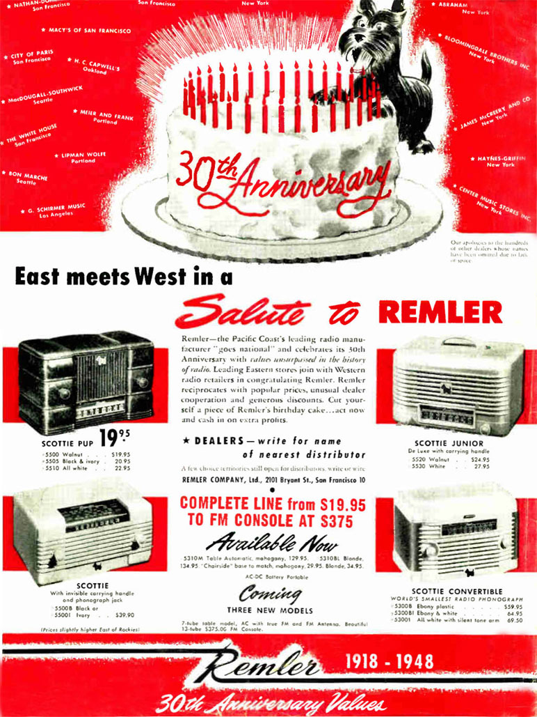 Remler Scottie 1948 30th anniversary Radios ad