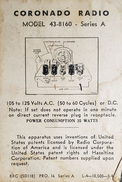 Coronado Jewel 43-8160 bottom label