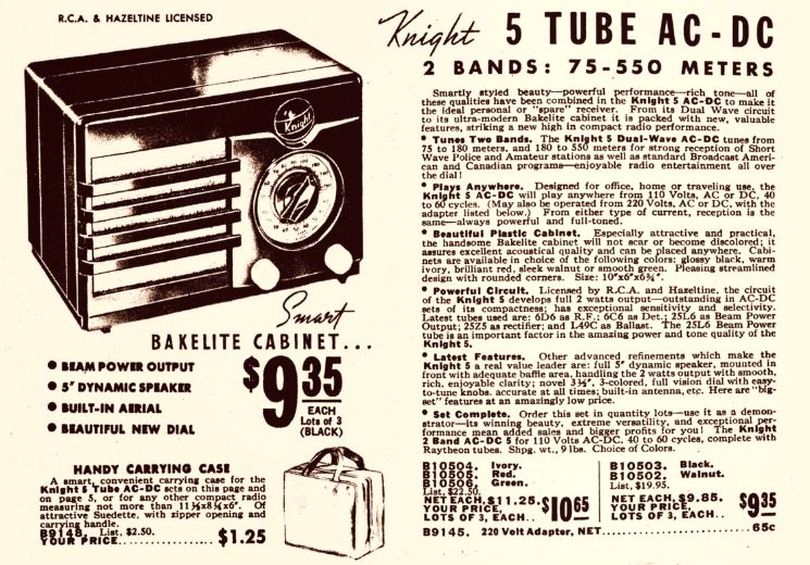 Detrola Knight radio 1938 Allied Radio catalog