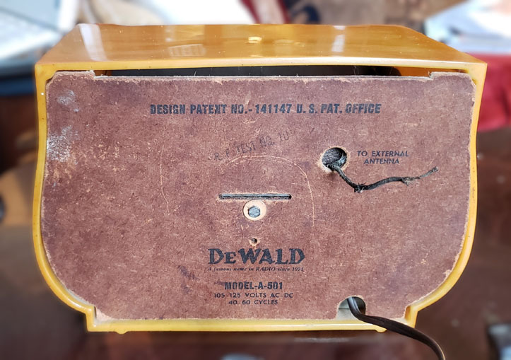 Dewald Radio model A501 Harp, catalin cabinet back
