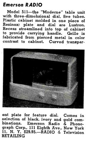 Emerson 511, 517 radio ad, 1947