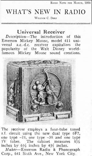 Emerson Mickey Mouse Radio News March 1934