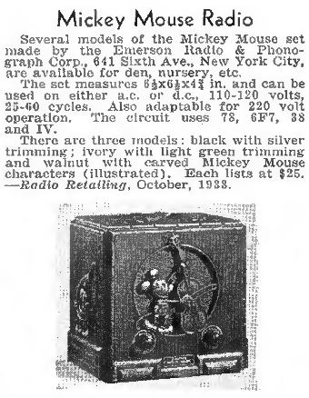 Emerson Mickey Mouse descripton from Radio Retailing October 1933