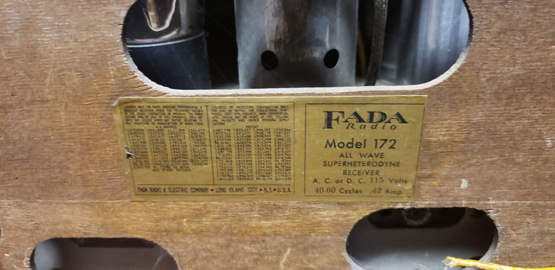 Fada model 172 back label