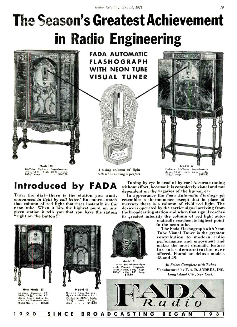 FADA Radio 1931 Flash-o-graph advertisement