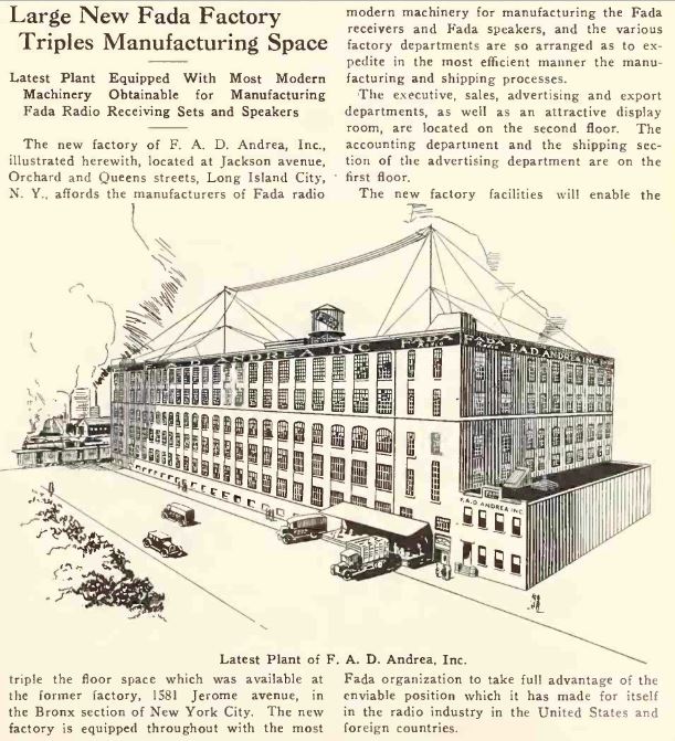 1927 Fada factory expansion article