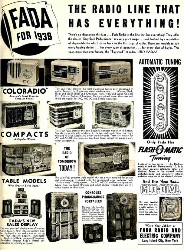 Fada 1938 radios with Flash-o-Matic