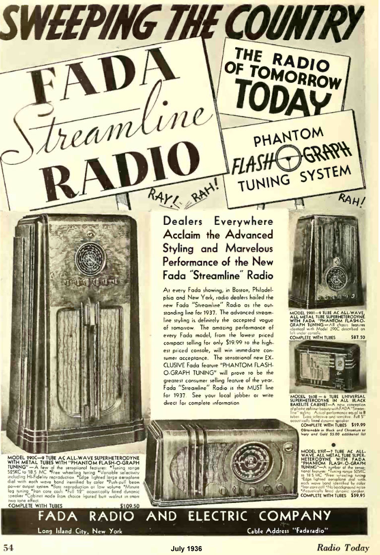 FADA Radio July 1936 Radio Today advertisement