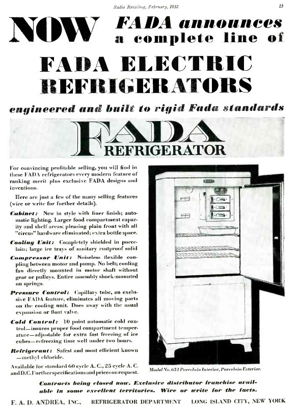 Fada refridgerator ad 1932