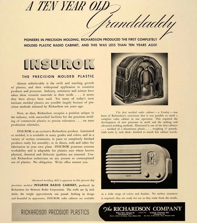 Insurok plastic ad with Belmont and Crosley radios