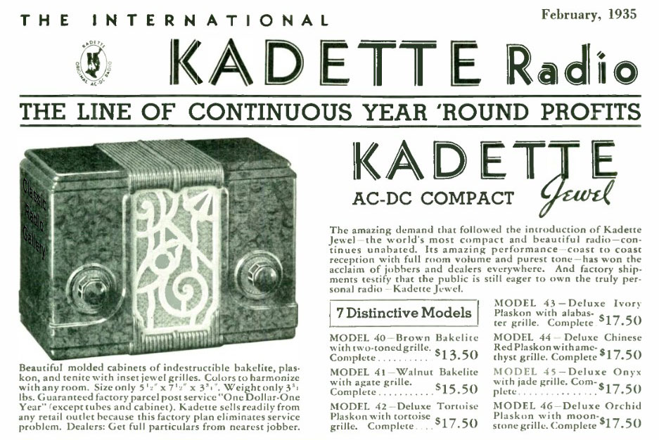 IRC Kadette Jewel advertisement Feb 1935