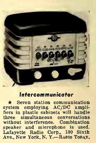 Lafayette intercom in Clinton-Pilot cabinet, July1939, Radio Today