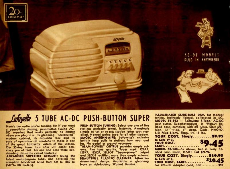 Lafayette radio 1942 catalog ad with Belmont 5D128 design