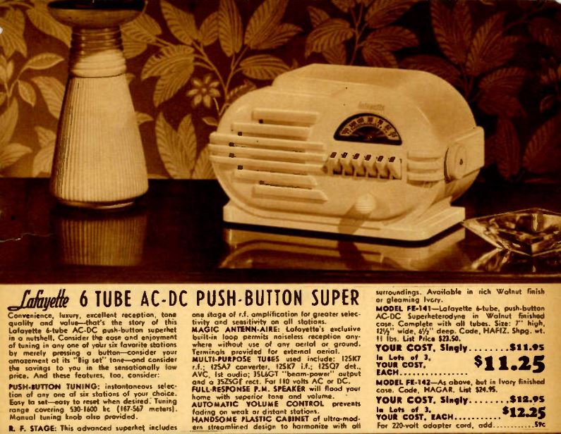 Lafayette ad 1942 with Belmont 6d111 design