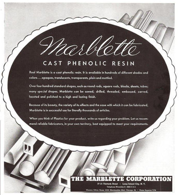 Marblette cast phenolic ad