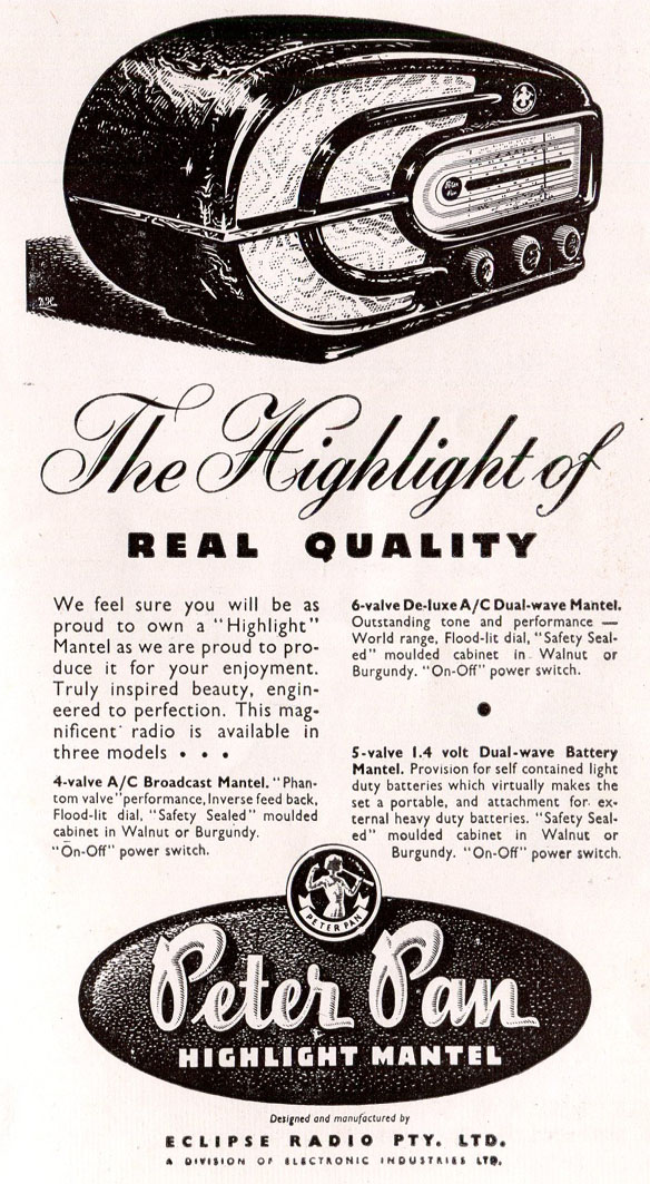 Peter Pan radio 1949 ad