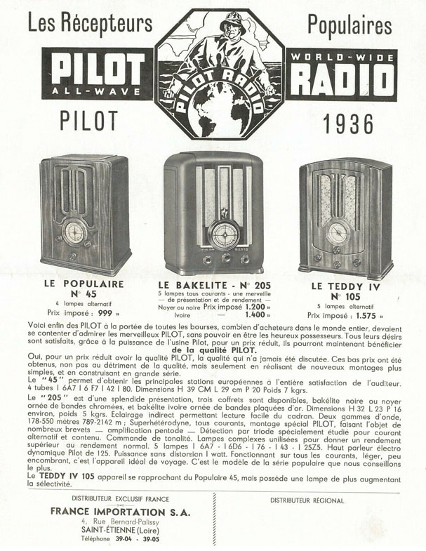 Pilot Radio 1936 French advertisement