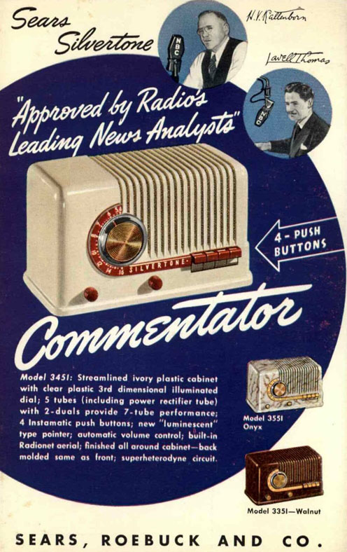 1940 Silvertone 7008, 7006, 7004, 3411, 3551, 3451, 3351 Commentator advertisement