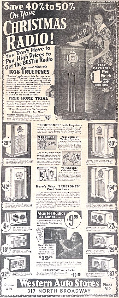 Western Auto Truetone Radios ad 1938