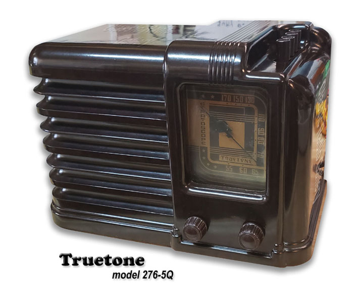 Truetone Radio model 276-5Q bakelite cabinet with pushbuttons, 1939