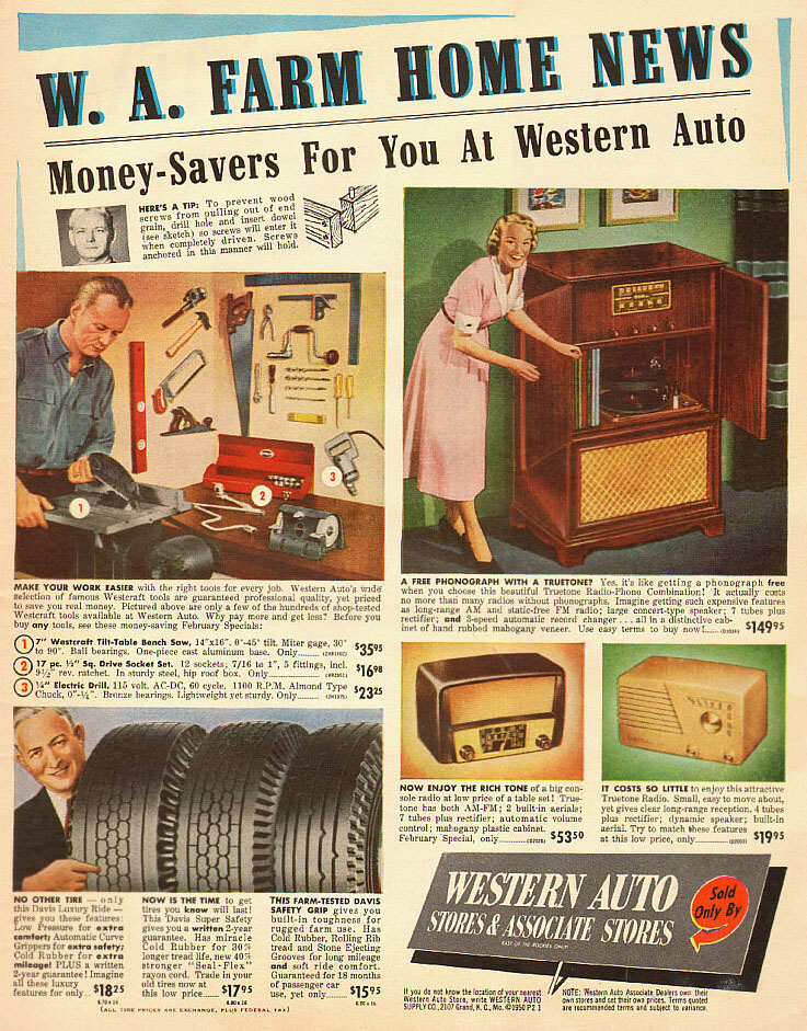 Western Auto Truetone Radios ad 1951