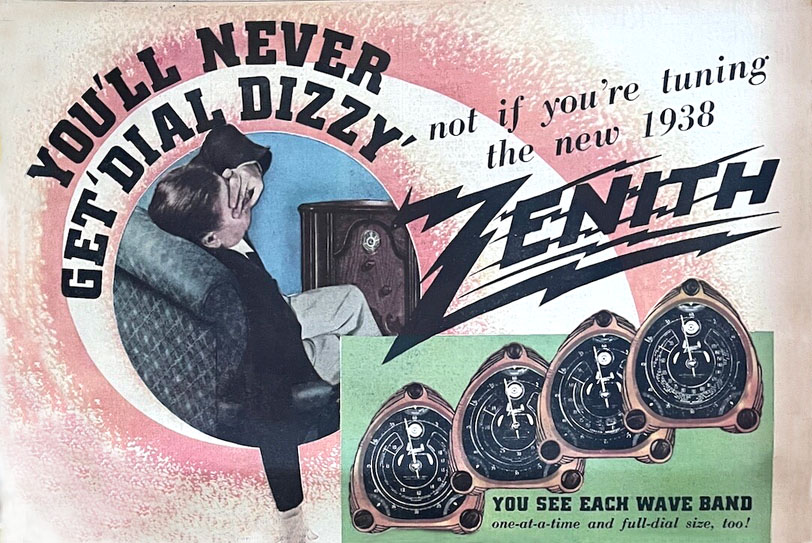 Zenith 1938 dial dizzy ad
