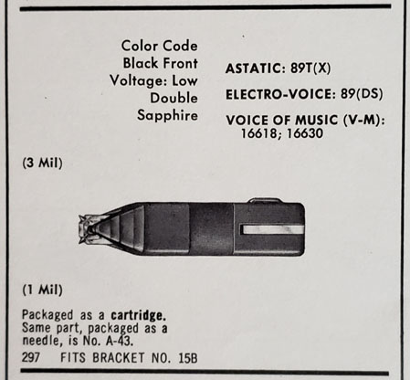 Arista Astatic 89T phono cartridge from catalog