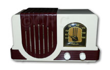 Addison Radio model 2 waterfall design, white plaskon cabinet with maroon trim