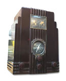 Air King model 66 radio, walnut bakelite, skyscraper design Harold Van Doren design