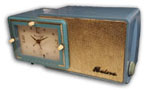 Bulova model 100 clock radio, teal cabinet