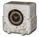 Majestic Radio model 5T clock radio with white marbled beetle cabinet, 1938